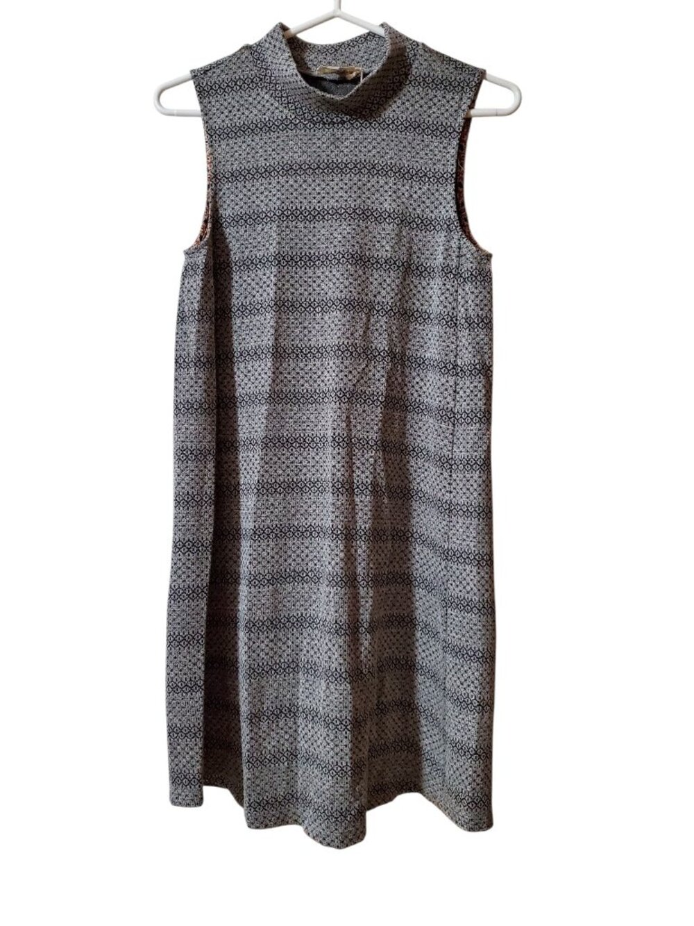 Hem & Thread Geometric Mock Neck Sleeveless Dress Black Gray New Size S